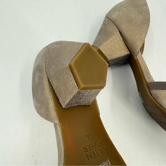 Eileen Fisher Rumi D'Orsay Low-Heel Suede Pumps in Metallic Sand Size 9.5 - Picture 8 of 9